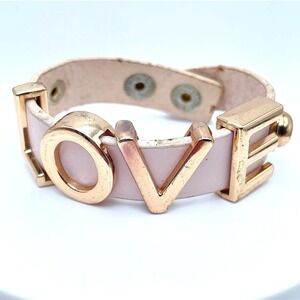 Valentine Gift Fashion Gold Tone Classic Pink Vegan Leather "Love" Snap Bracelet